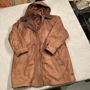 Adventure Bound Men's XL Brown Leather Thinsulate Coat W/Removable Hood & Liner!